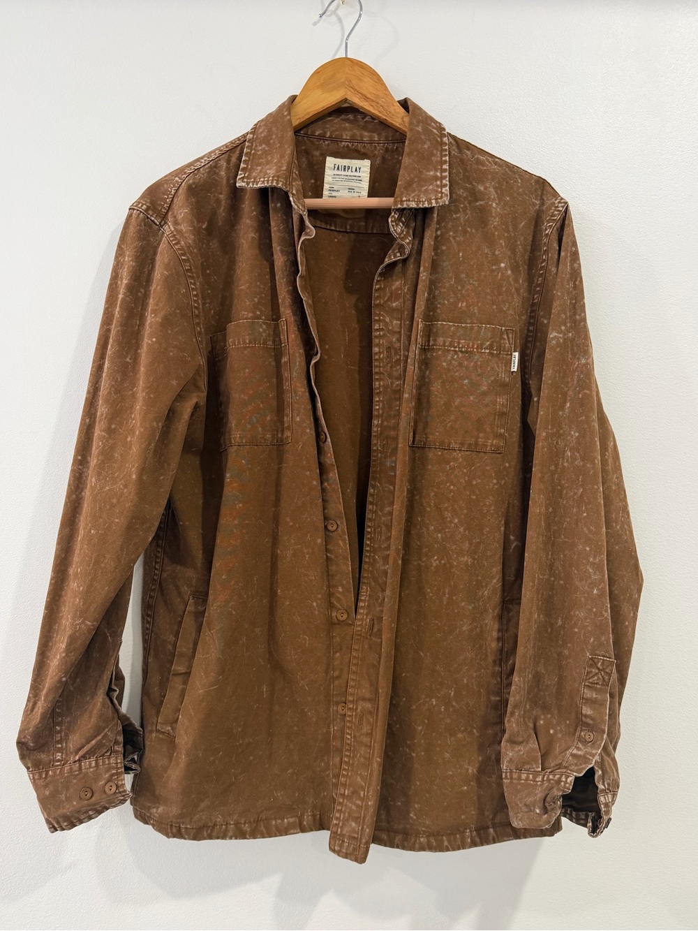 Fair Play Brown Acid Wash Cotton Button Down Shacket Size Large